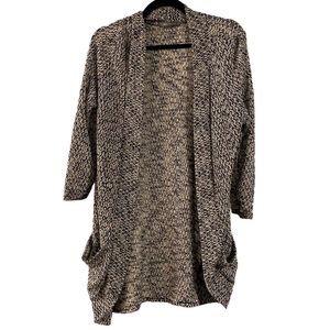Suzy Shier Knit Woven Cardigan Black & Cream 3/4 Sleeves Size Medium